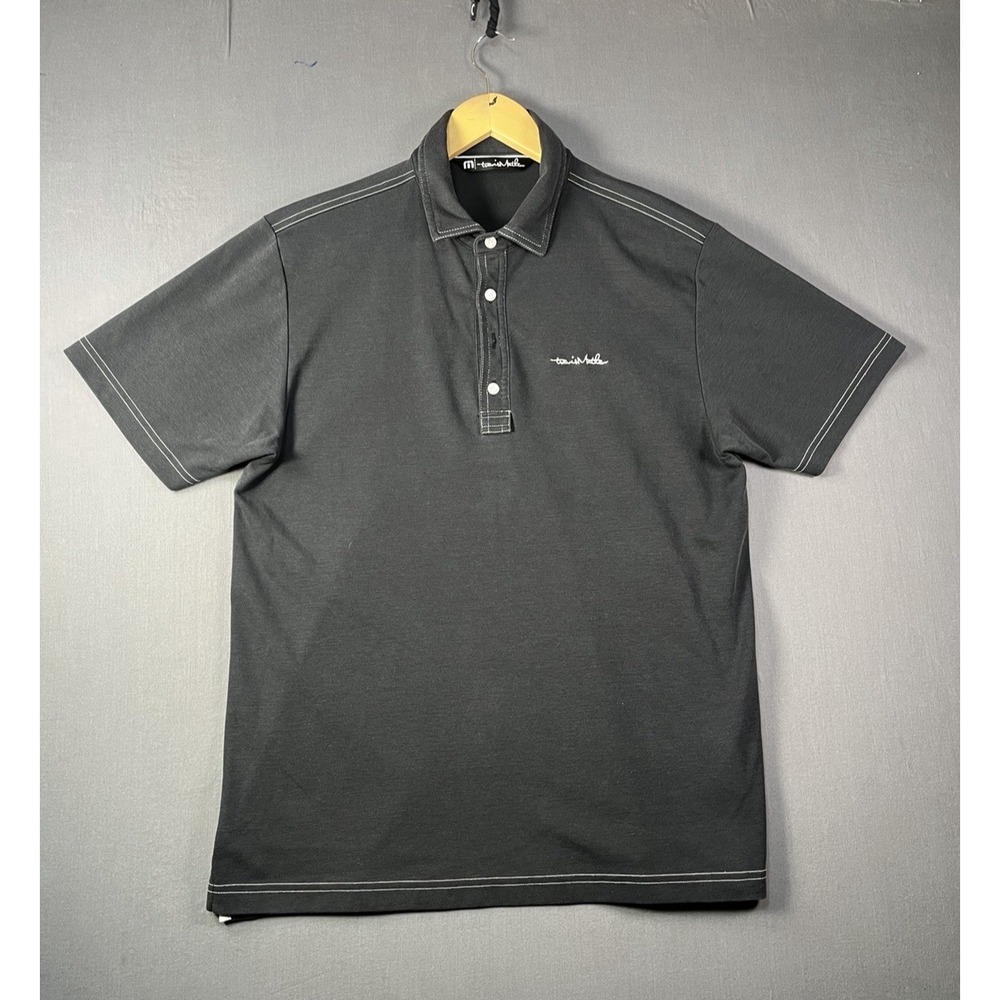 Travis Mathew Polo Shirt Men's L Black/White(Missing Button)